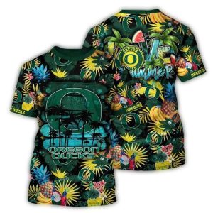 Oregon Ducks Floral Fruit Beach Tropical All-Over Print T-Shirt