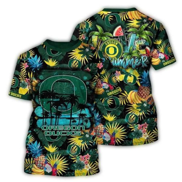 Oregon Ducks Floral Fruit Beach Tropical AOP T Shirt 1