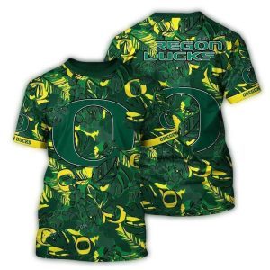 Oregon Ducks Floral Leafs Pattern Art All-Over Print T-Shirt