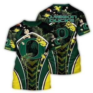 Oregon Ducks Floral Leafs Uniform All-Over Print T-Shirt