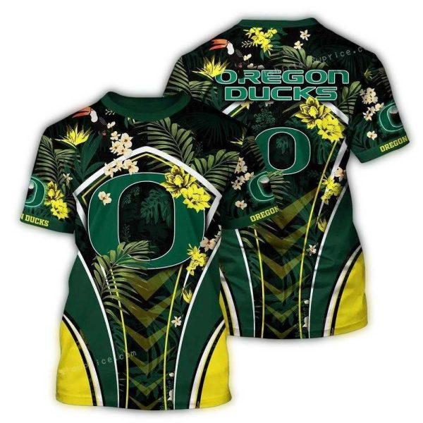Oregon-Ducks-Floral-Leafs-Uniform-AOP-T-Shirt-1 Oregon Ducks Floral Leafs Uniform AOP T Shirt 1