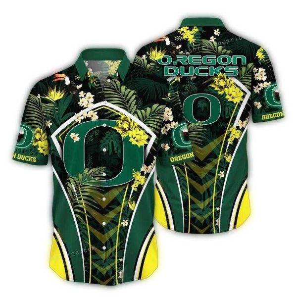 Oregon-Ducks-Floral-Leafs-Uniform-Hawaiian-Shirt-1 Oregon Ducks Floral Leafs Uniform Hawaiian Shirt 1