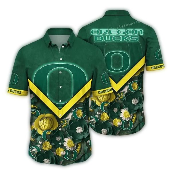 Oregon Ducks Flower Green Tropical Hawaiian Shirt 1