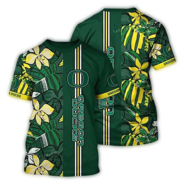 Oregon-Ducks-Flower-Leafs-Stripe-Art-AOP-T-Shirt-1 Oregon Ducks Flower Leafs Stripe Art AOP T Shirt 1