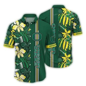 Oregon Ducks Flower Leafs Stripe Art Hawaiian Shirt
