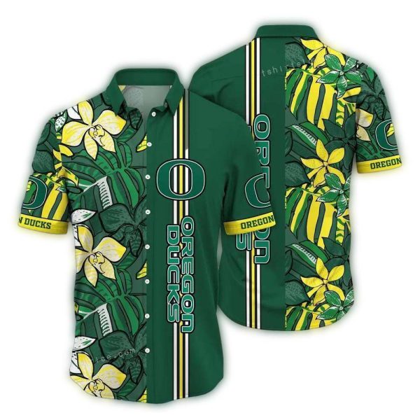 Oregon Ducks Flower Leafs Stripe Art Hawaiian Shirt 1