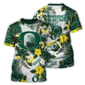 Oregon Ducks Flower Pattern Vintage All-Over Print T-Shirt
