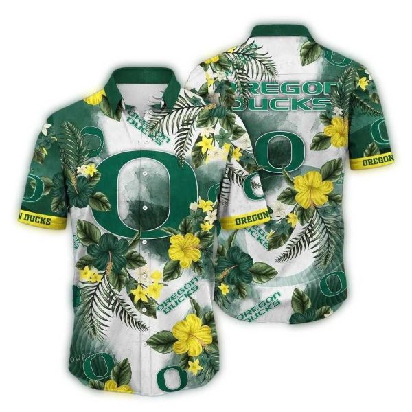 Oregon Ducks Flower Pattern Vintage Hawaiian Shirt 1