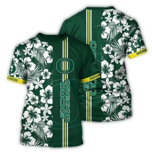 Oregon Ducks Flower Stripe All-Over Print T-Shirt