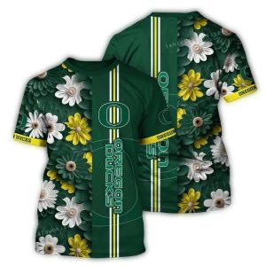 Oregon Ducks Flower Stripe Green All-Over Print T-Shirt