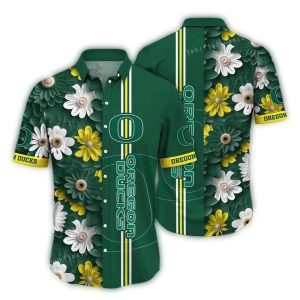 Oregon Ducks Flower Stripe Green Hawaiian Shirt