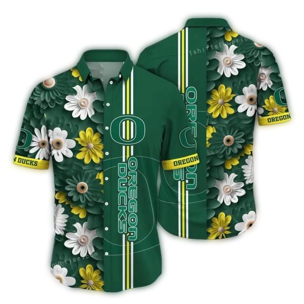 Oregon Ducks Flower Stripe Green Hawaiian Shirt 1