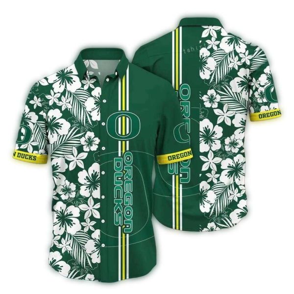 Oregon Ducks Flower Stripe Hawaiian Shirt 1