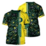 Oregon Ducks Flowers Stripe Green And Yellow All-Over Print T-Shirt