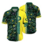 Oregon Ducks Flowers Stripe Green And Yellow Hawaiian Shirt