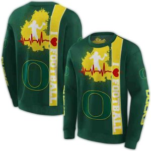 Oregon Ducks Football Heartbeat All-Over Print Sweatshirt