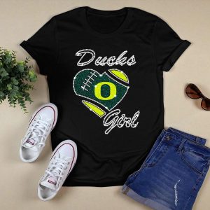 Oregon Ducks Girl Heart Football Sparkle T-Shirt