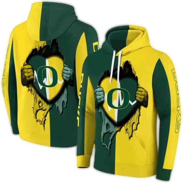 Oregon Ducks Heartbeat Graphic AOP Hoodie 1