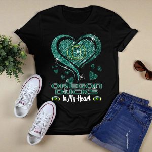 Oregon Ducks In My Heart Sparkling Green Hearts And Footballs T-Shirt
