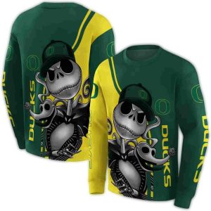 Oregon Ducks Jack Skellington All-Over Print Sweatshirt