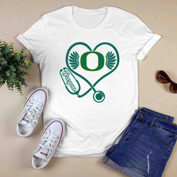 Oregon Ducks Nurse Heart Stethoscope T Shirt 0