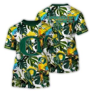 Oregon Ducks Parrot Floral Leafs Pattern Art All-Over Print T-Shirt