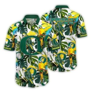 Oregon Ducks Parrot Floral Leafs Pattern Art Hawaiian Shirt