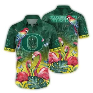 Oregon Ducks Parrot And Flamingo Art Hawaiian Shirt