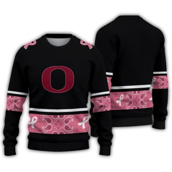 Oregon Ducks Pink Ribbon Black Pink Ugly Sweater 1