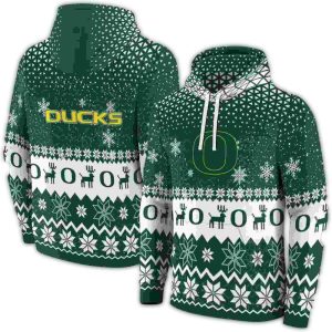 Oregon Ducks Reindeer Motif All-Over Print Hoodie