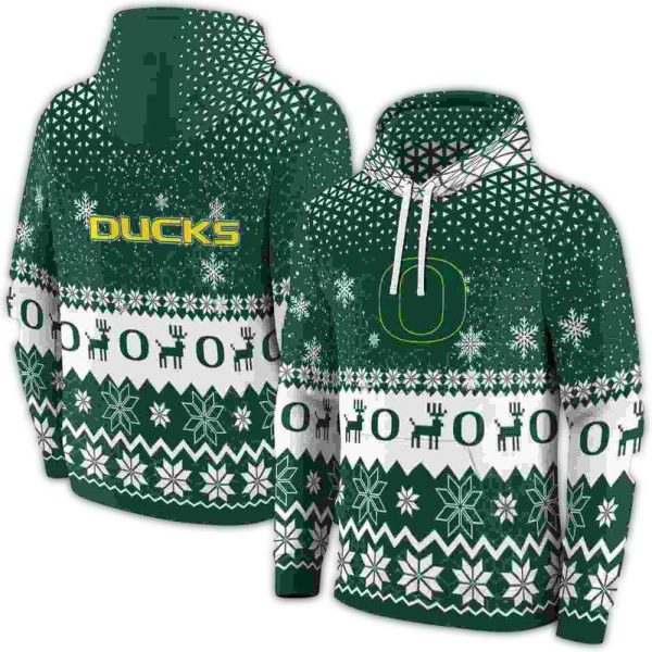 Oregon Ducks Reindeer Motif AOP Hoodie 1