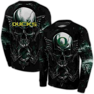 Oregon Ducks Skull Artwork All-Over Print Sweatshirt