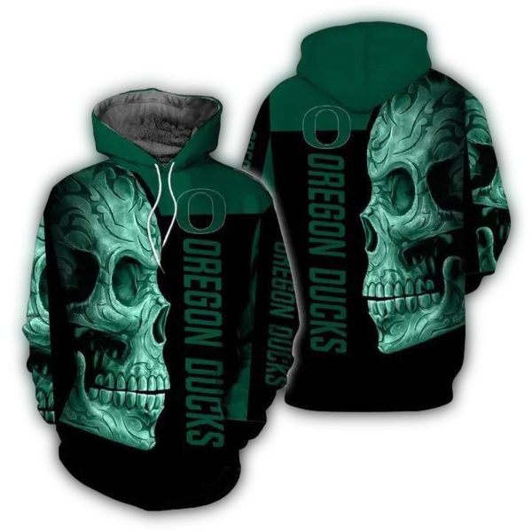 Oregon Ducks Skull Football AOP Hoodie 1