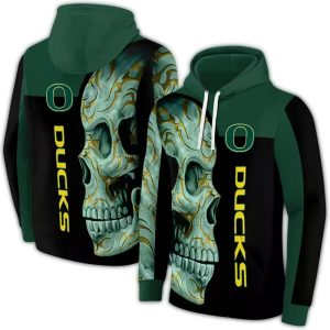 Oregon Ducks Skull Motif All-Over Print Hoodie