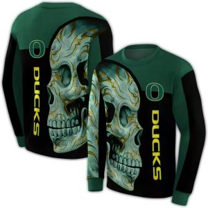 Oregon Ducks Skull Motif All-Over Print Sweatshirt