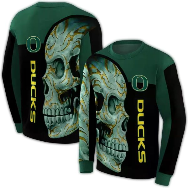 Oregon Ducks Skull Motif AOP Sweatshirt 1