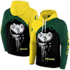 Oregon Ducks Skull Punisher All-Over Print Hoodie