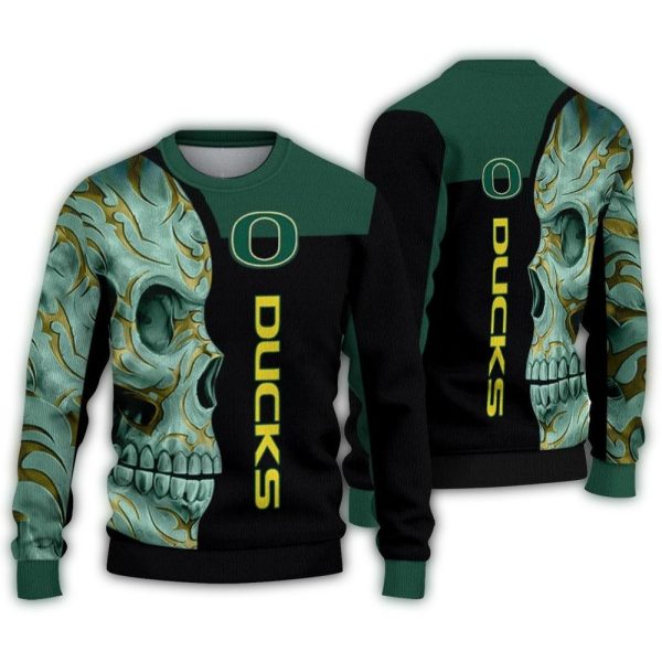 Oregon Ducks Skull Swirl Ugly Sweater 1