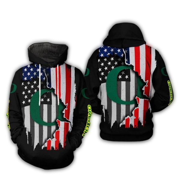 Oregon Ducks With Flag American Distressed AOP Hoodie 1