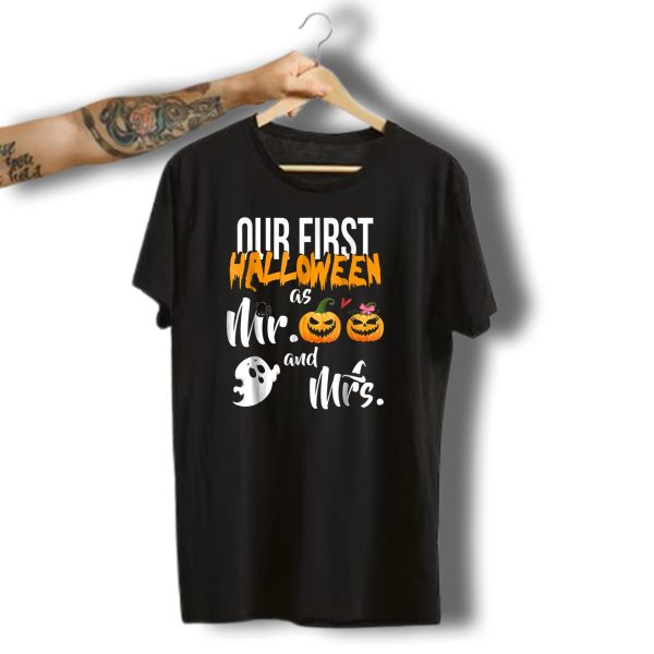 Our First Halloween As Mr And Mrs Pumpkins Ghost Spider Bow T Shirt t shirt 1