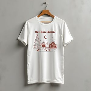 Out Here Ballin' Santa Playing Baseball Christmas Scene T-Shirt