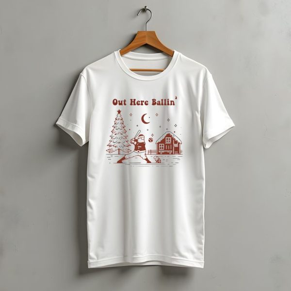 Out Here Ballin Santa Playing Baseball Christmas Scene T Shirt t shirt 1