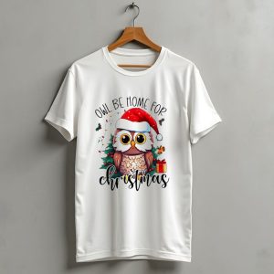 Owl Be Home For Christmas Santa Hat Owl Festive Lights Gift Box T Shirt 1