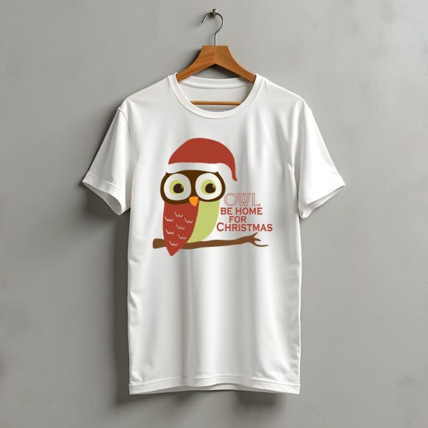 Owl Be Home For Christmas Santa Hat Owl T Shirt t shirt 1