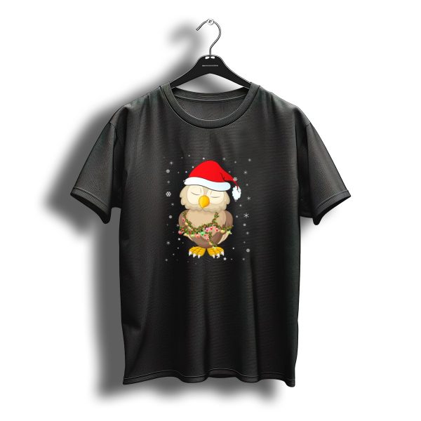 Owl Light Christmas Santa Hat Holiday Lights Snowflakes T Shirt t shirt 1