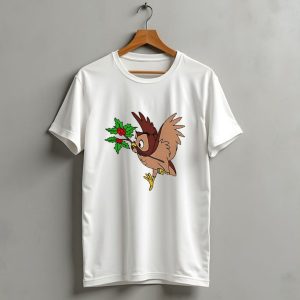 Owl With Holly Branch Festive Christmas Classic T Shirt 1