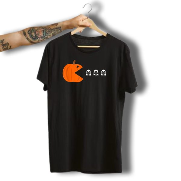 Pac Man Pumpkin Eating Ghosts Funny Halloween Mens T Shirt t shirt 1 1