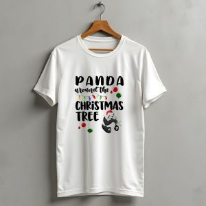 Panda Around The Christmas Tree Santa Hat Lights Ornaments T Shirt