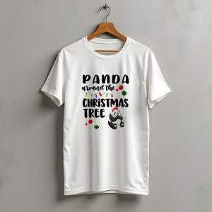 Panda Around The Christmas Tree Santa Hat Lights Ornaments T-Shirt