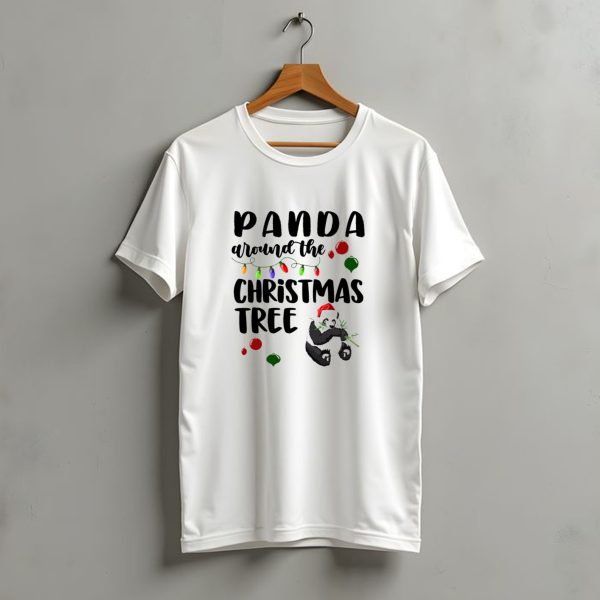 Panda Around The Christmas Tree Santa Hat Lights Ornaments T Shirt t shirt 1